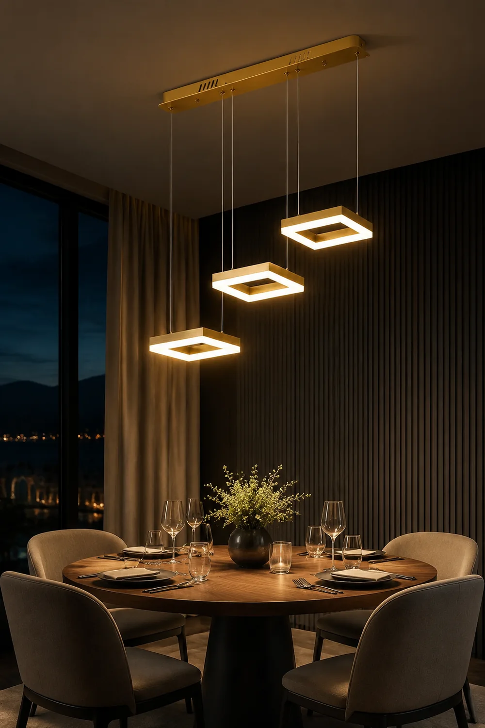Raheel Modern Gold Cluster 3 Lights Pendant Light, Square - Lumpaz
