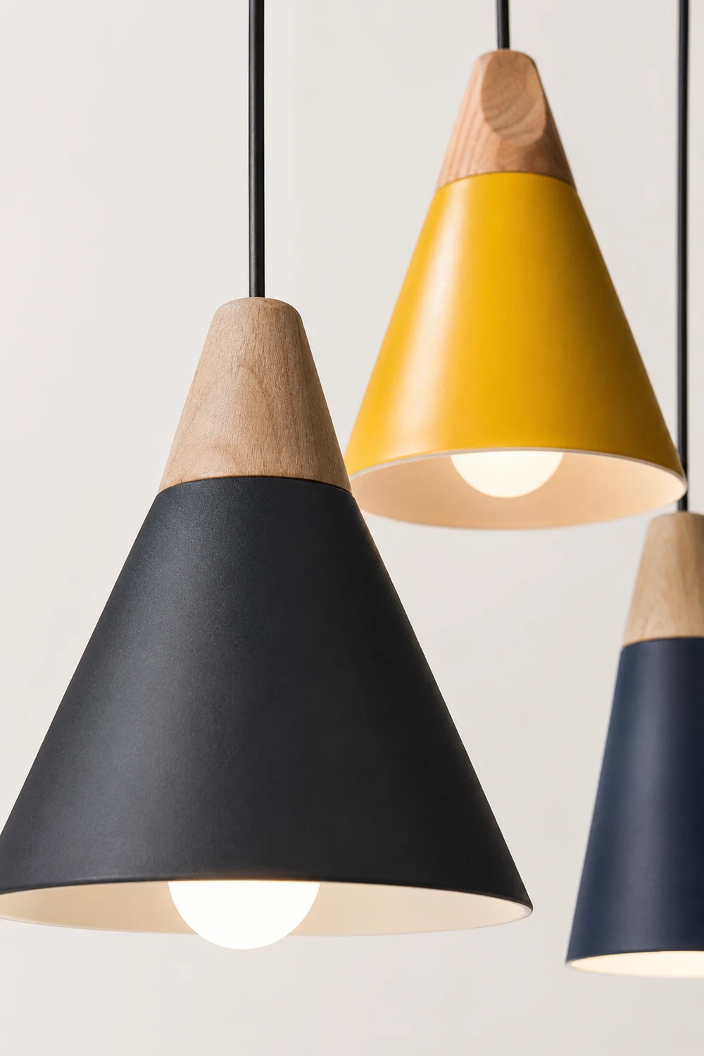 Morandi Multi-Shaped Wood And Metal Pendant Light, 6 Colors - Lumpaz