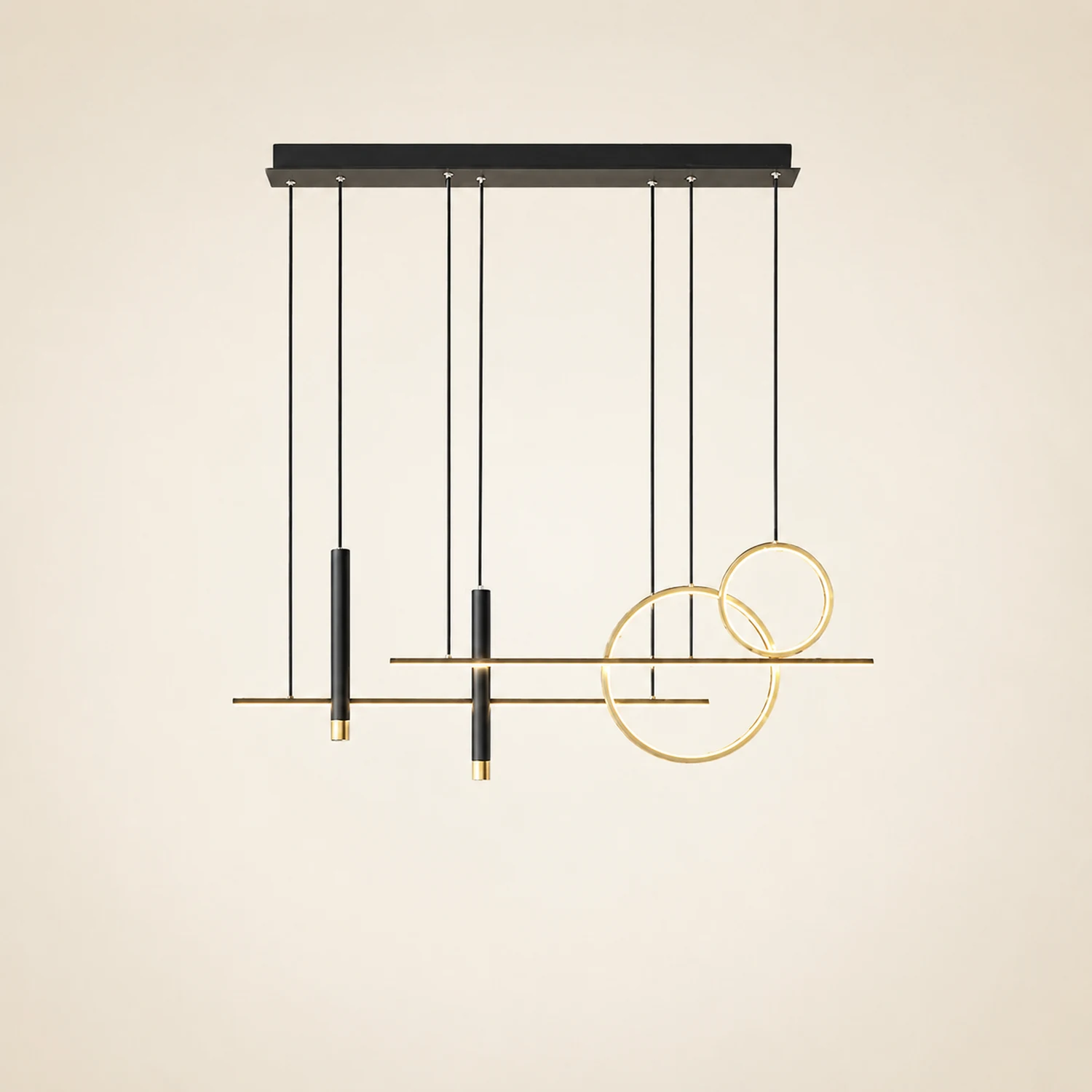 Madina Modern Pendant Light LED, Double Circle, Gold/Black - Lumpaz