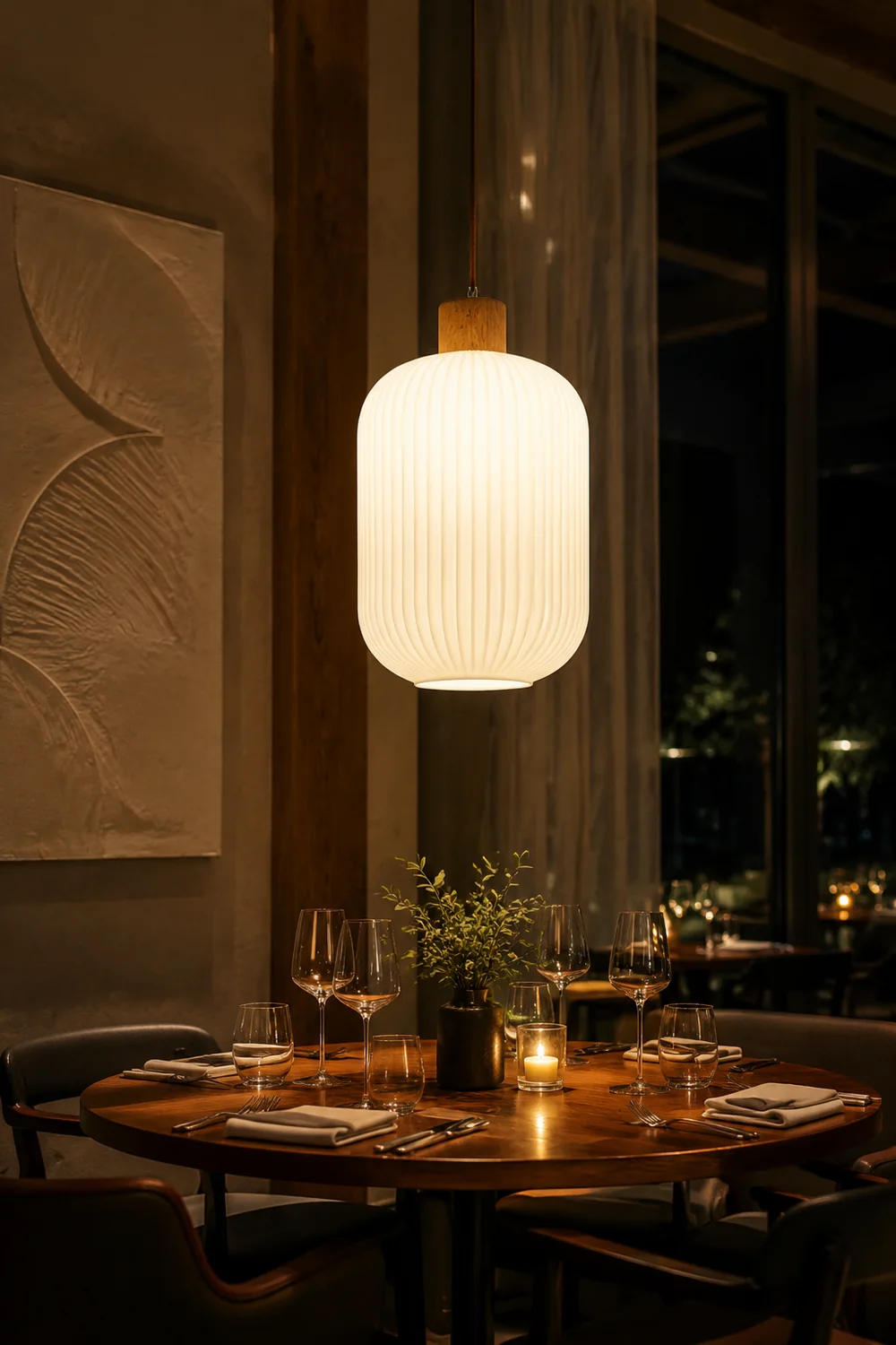 Ozawa Modern Wood/Glass Pendant Light, White - Lumpaz