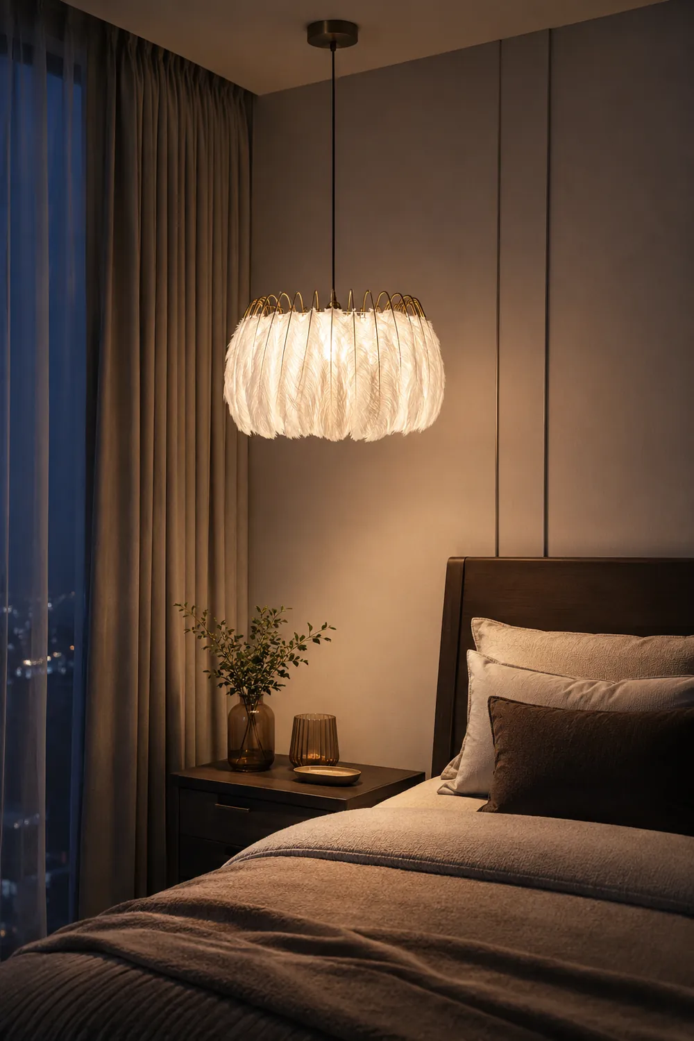 O'Moore Elegant Feather Pendant Light, Black/White, Bedroom/Living Room - Lumpaz
