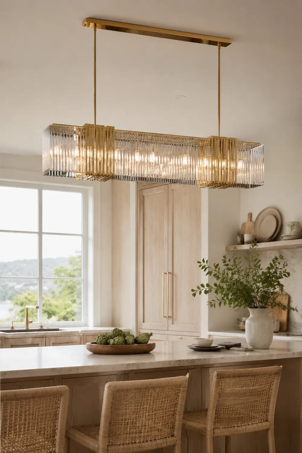 Kajetan Metal Chandelier Pendant Light, Luxury Rectangular Gold Living Room - Lumpaz