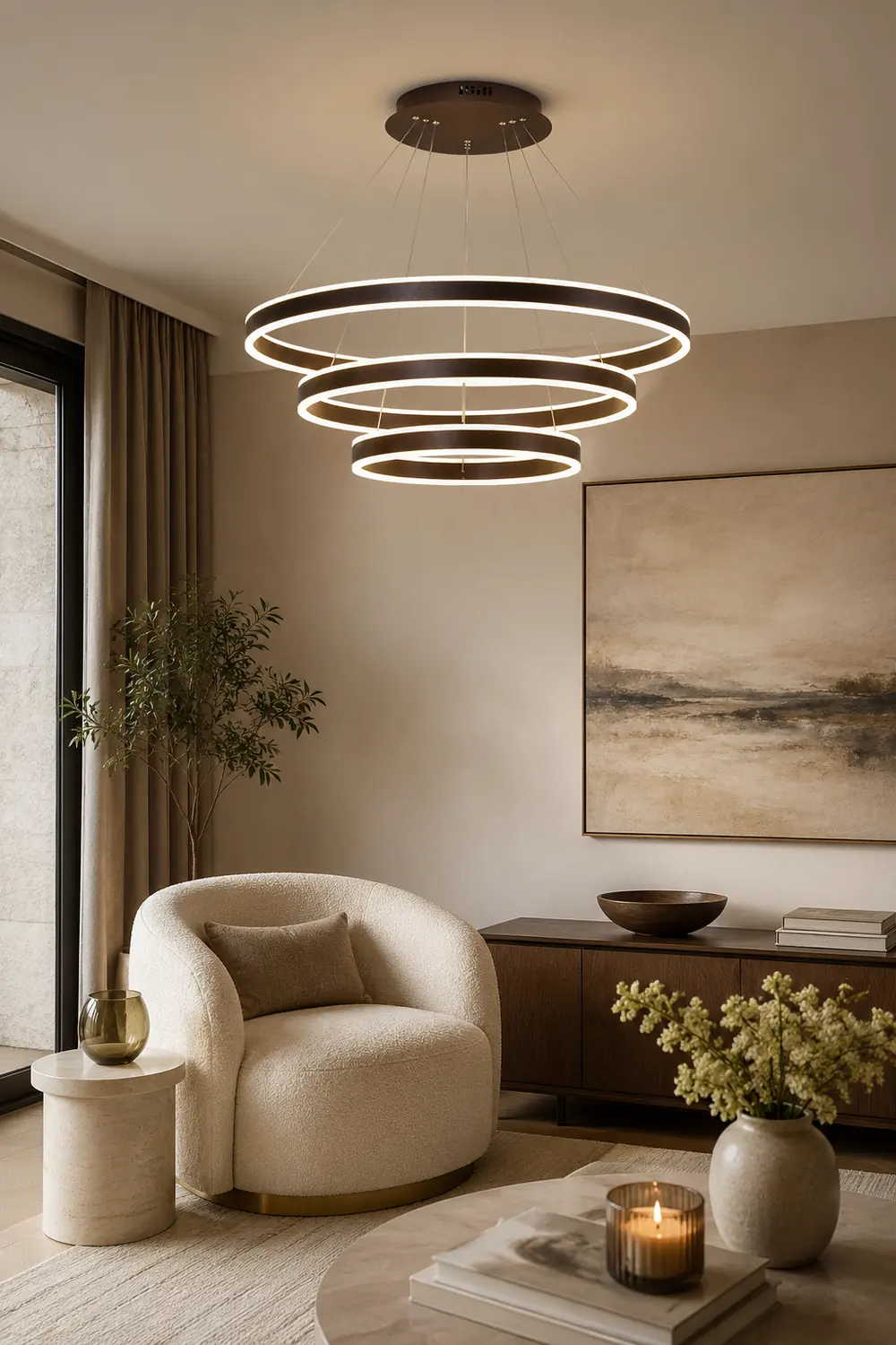 Arisha Moderne Minimaliste Coffee LED Pendant Light, 3 Ring - Lumpaz
