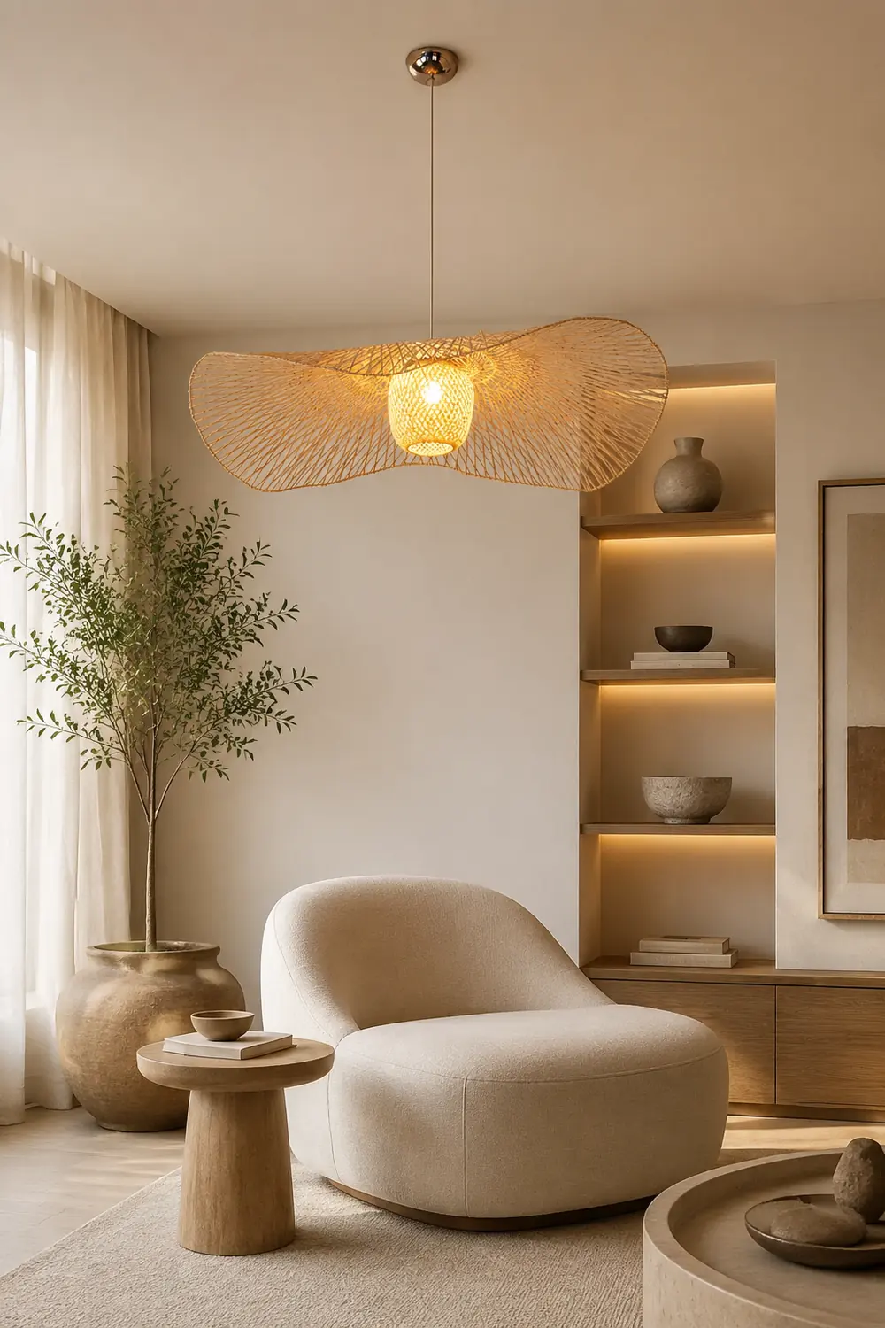 Muto Natural Hat Rattan Bamboo Pendant Light, wood - Lumpaz