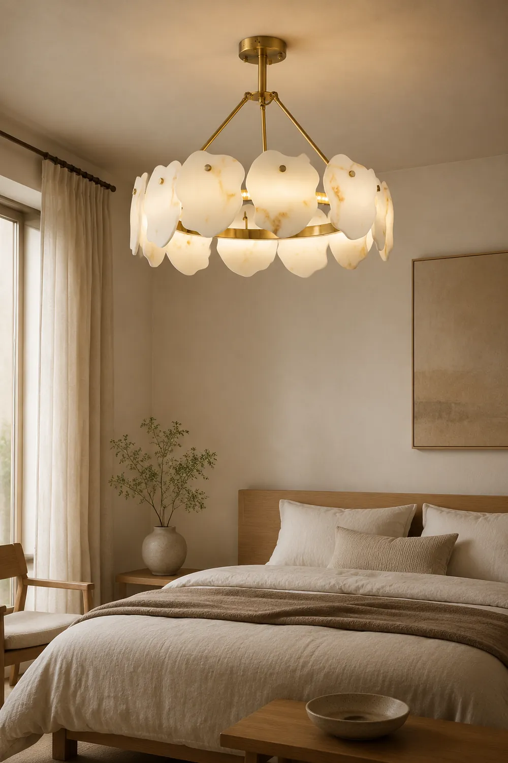Marilyn Modern Marble Gold Round Pendant Light, Living Room - Lumpaz