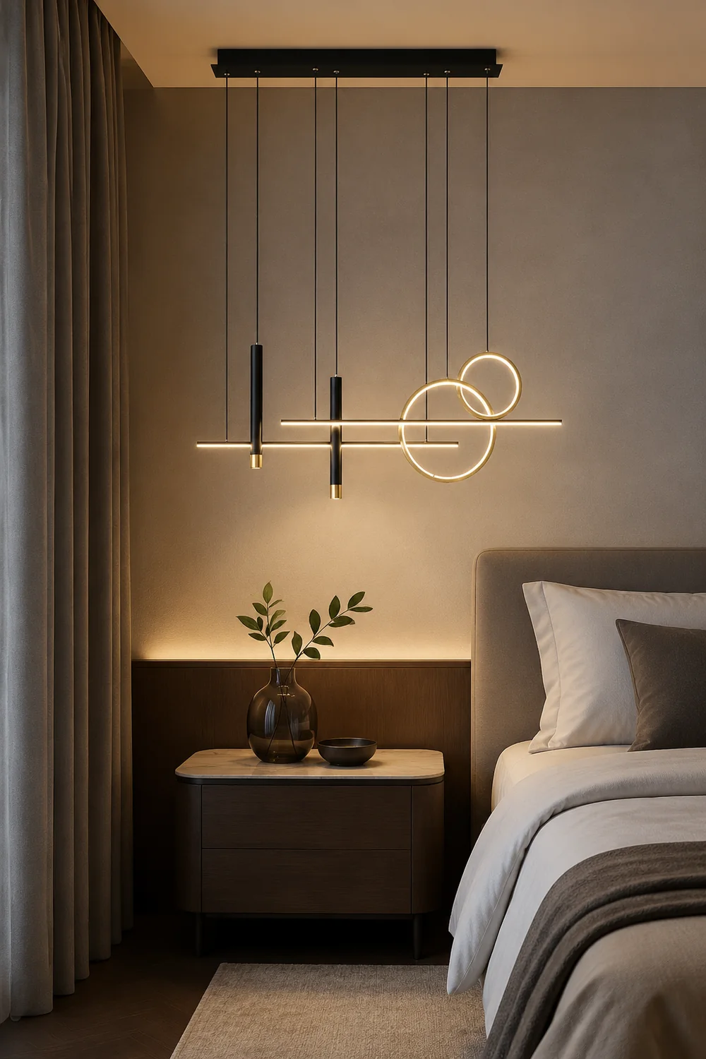Madina Modern Pendant Light LED, Double Circle, Gold/Black - Lumpaz