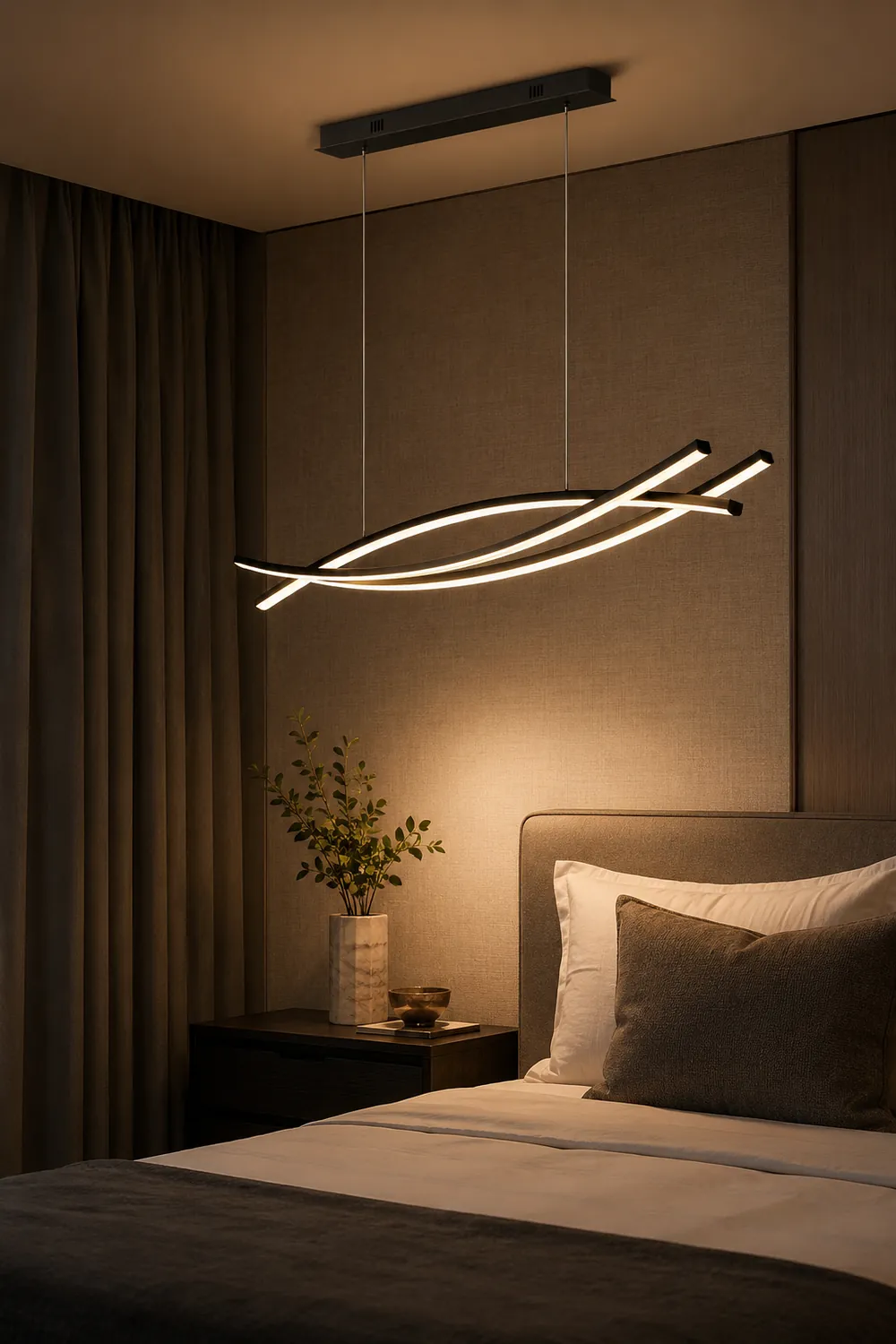 Modern Linear Metal Pendant Light, Black - Lumpaz