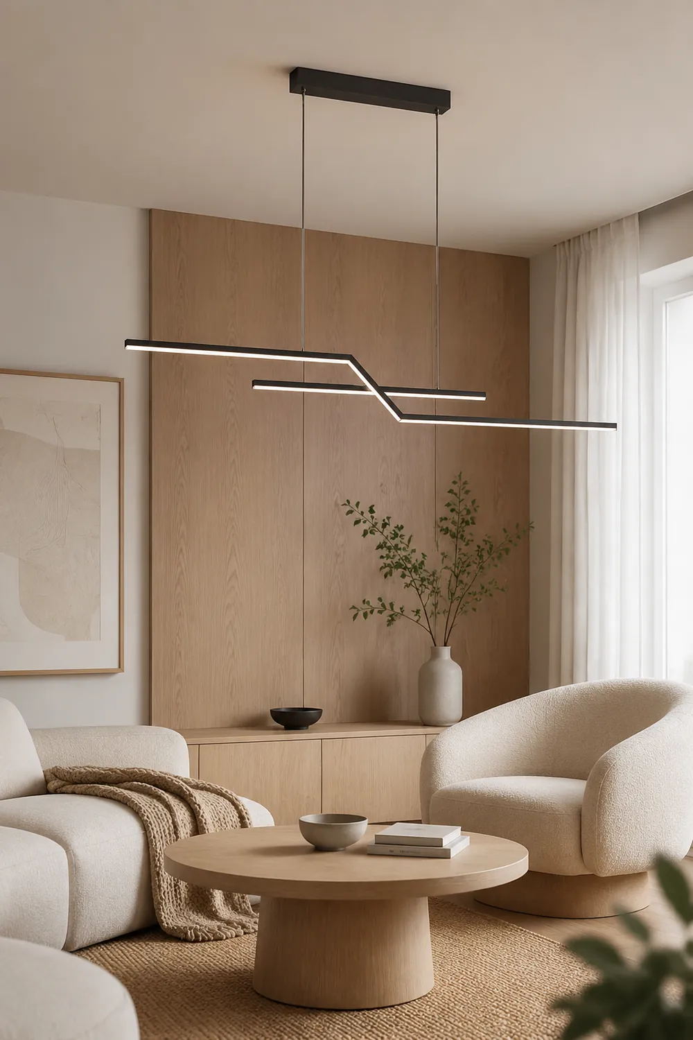 Parallel Fold Linear Pendant Light, Black/Gold, Living Room - Lumpaz