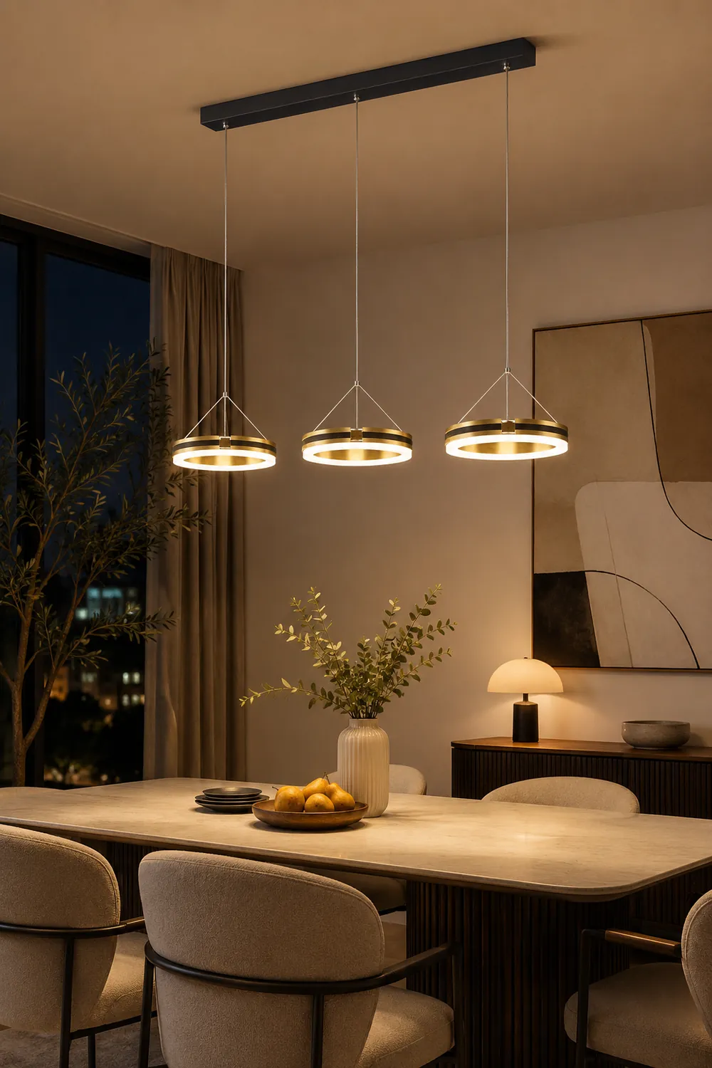 Raheel Nordic Ring Metal 3 Light Pendant Light, Black/Gold - Lumpaz