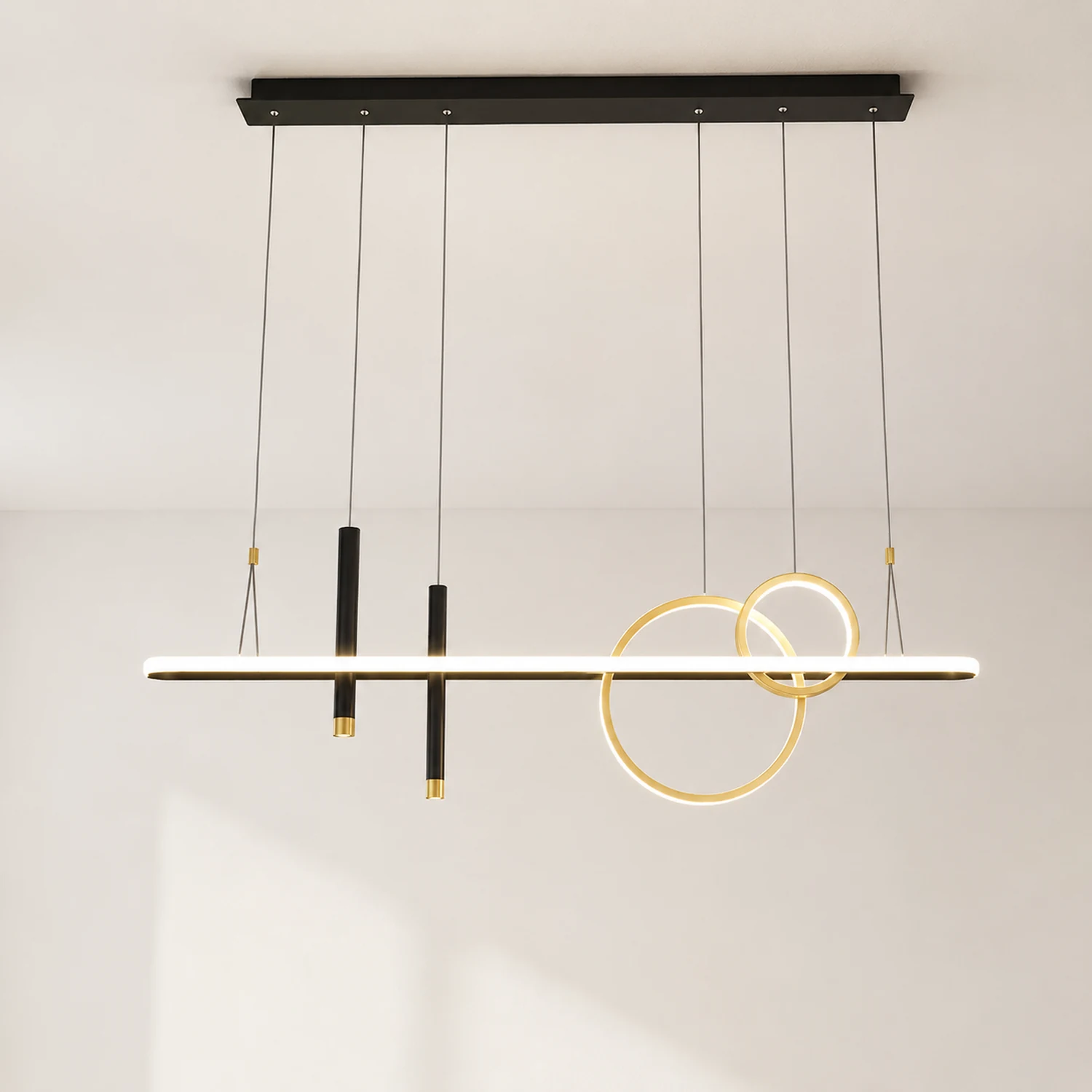 Madina Modern Ring Metal/Acrylic Pendant Light, Black/Gold - Lumpaz
