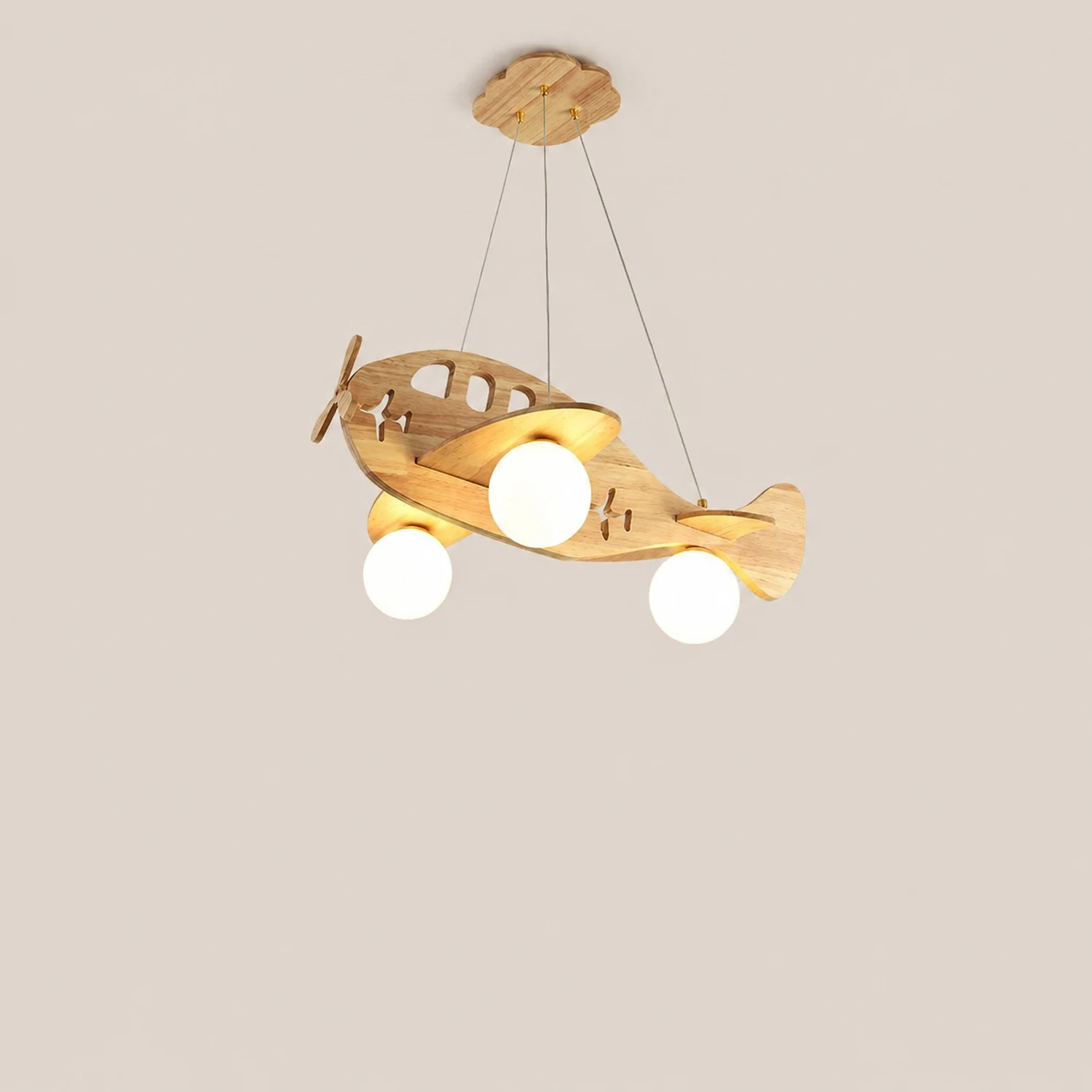 Minori Vintage Airplane Shape Pendant Light, Wood - Lumpaz