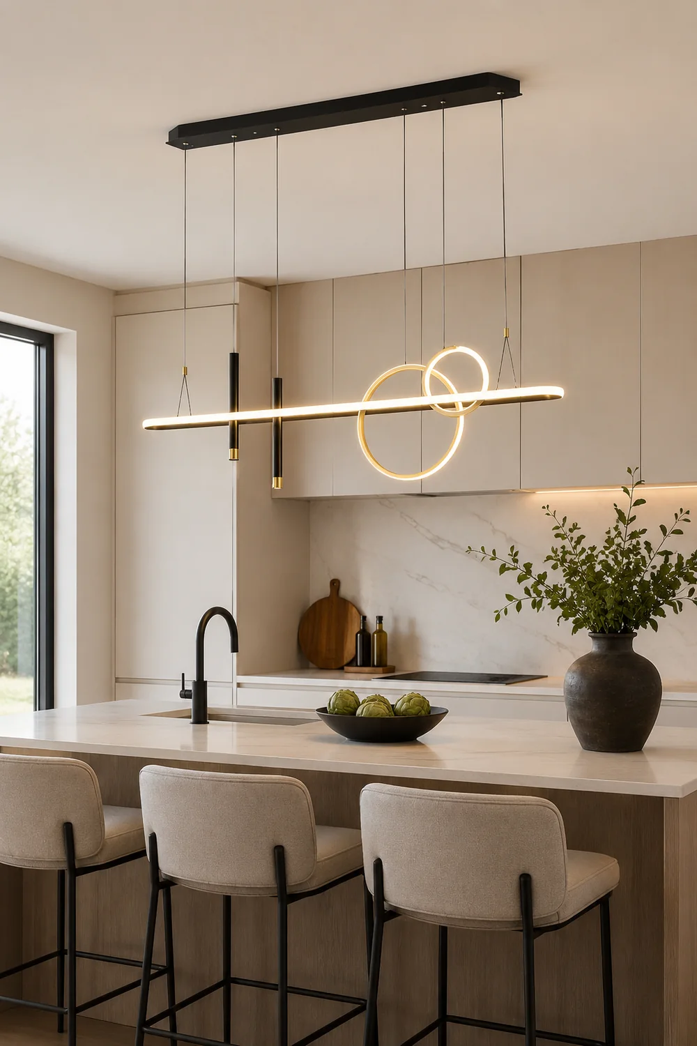 Madina Modern Ring Metal/Acrylic Pendant Light, Black/Gold - Lumpaz