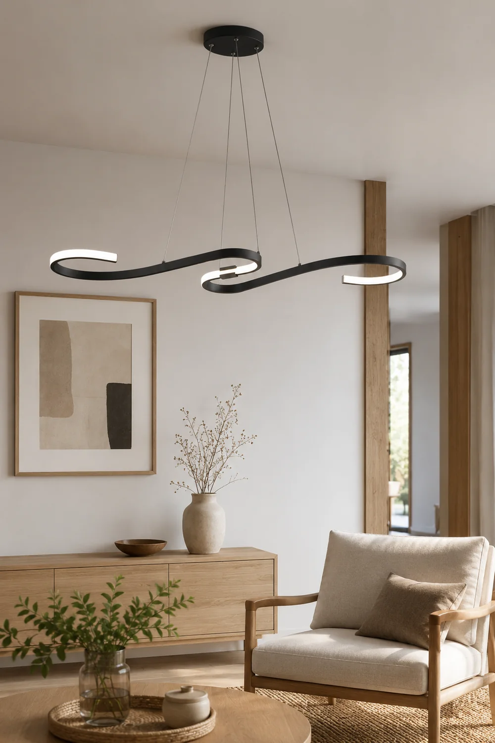 Post Modern Metal Linear Pendant Light, Black/White - Lumpaz