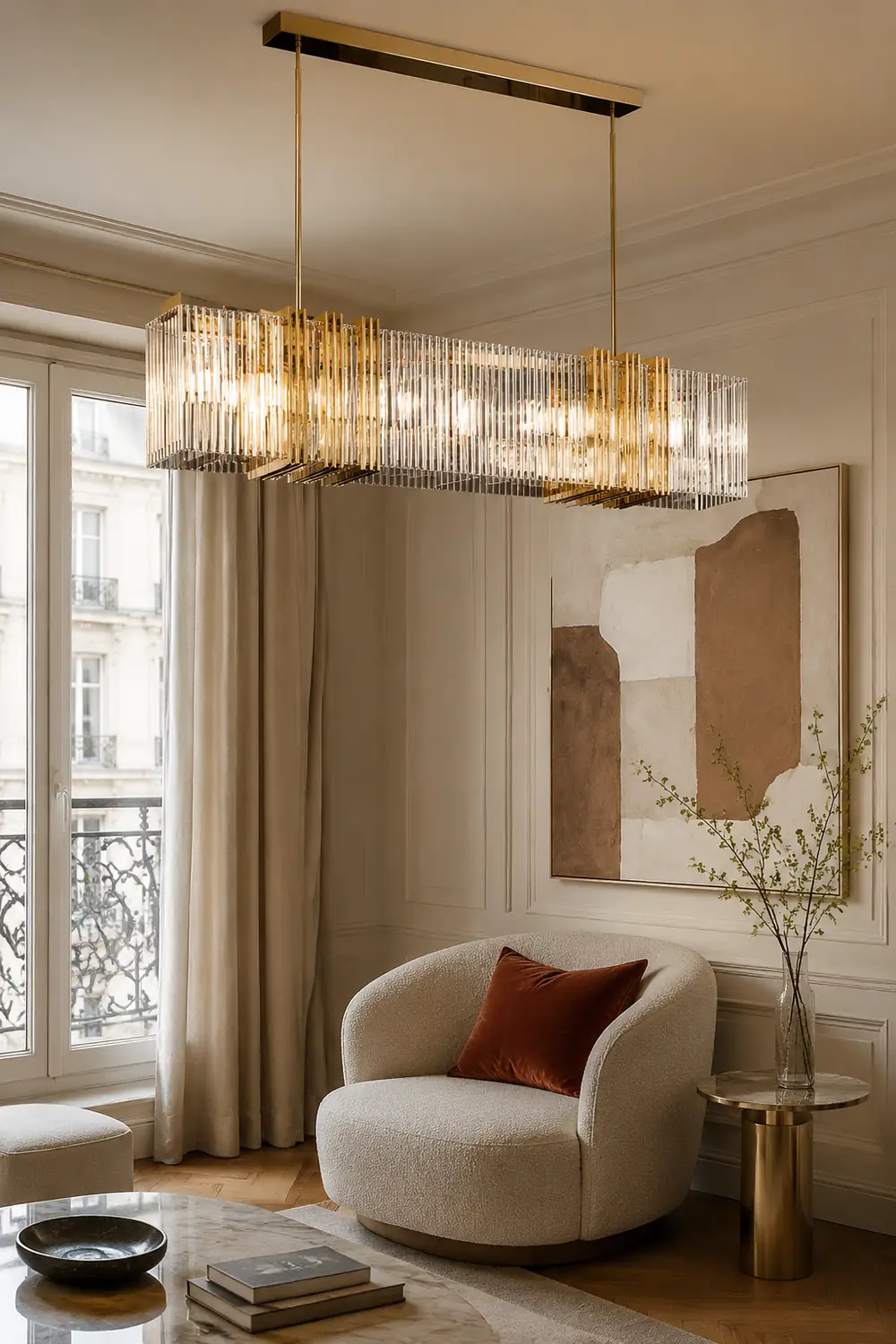 Kajetan Metal Chandelier Pendant Light, Luxury Rectangular Gold Living Room - Lumpaz