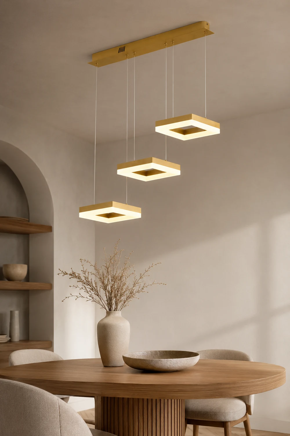 Raheel Modern Gold Cluster 3 Lights Pendant Light, Square - Lumpaz