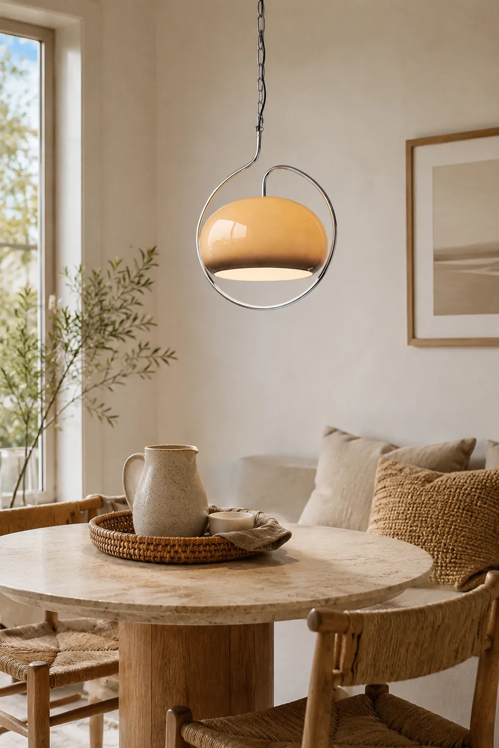 Hailie Retro Glass Pendant Light, Brown/White - Lumpaz