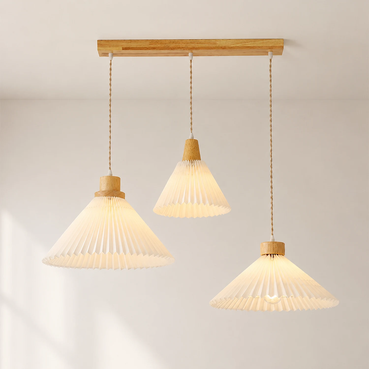 Ozawa Pendant Light Umbrella Shape Art, Wood, White, Bedroom - Lumpaz