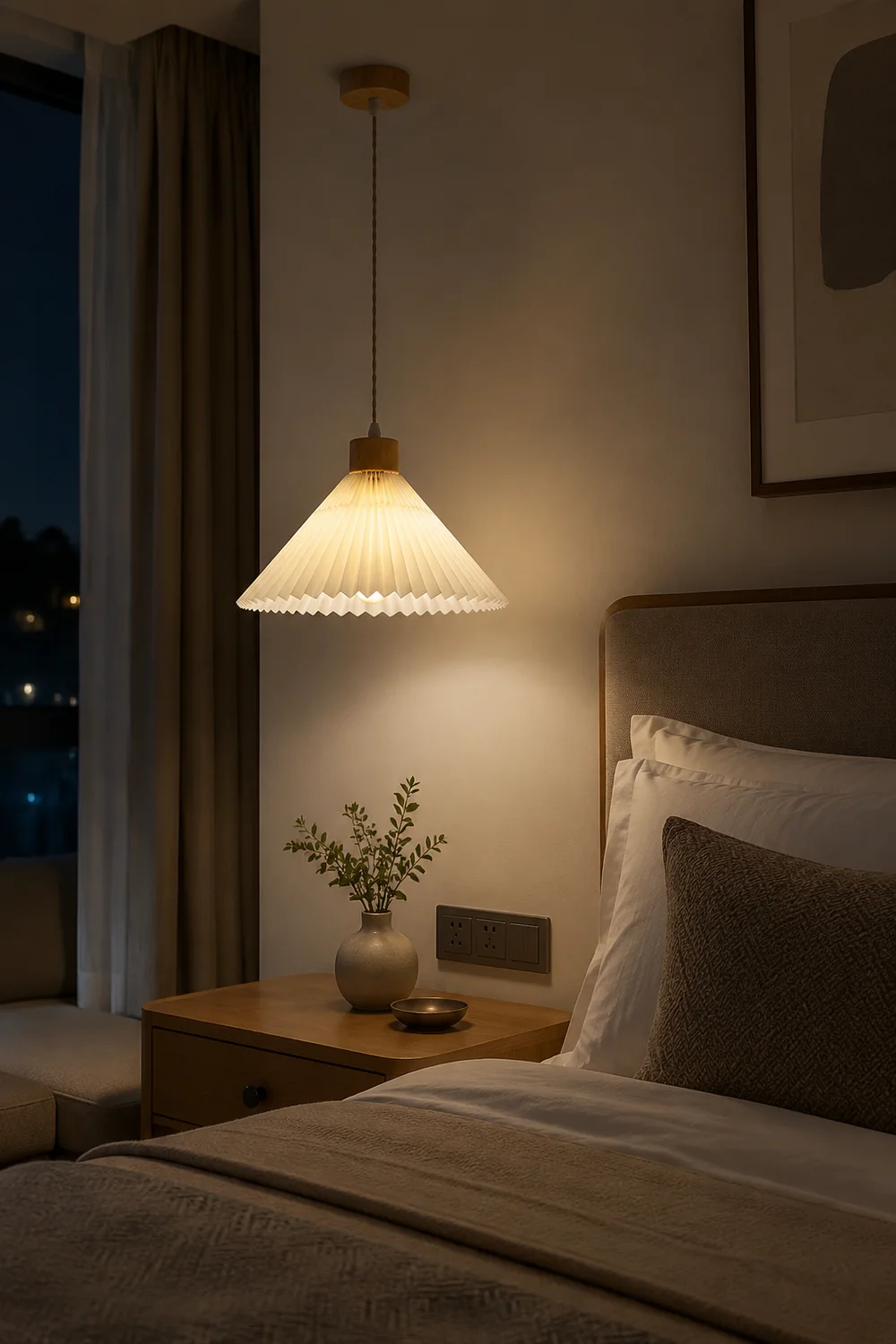 Ozawa Pendant Light Umbrella Shape Art, Wood, White, Bedroom - Lumpaz