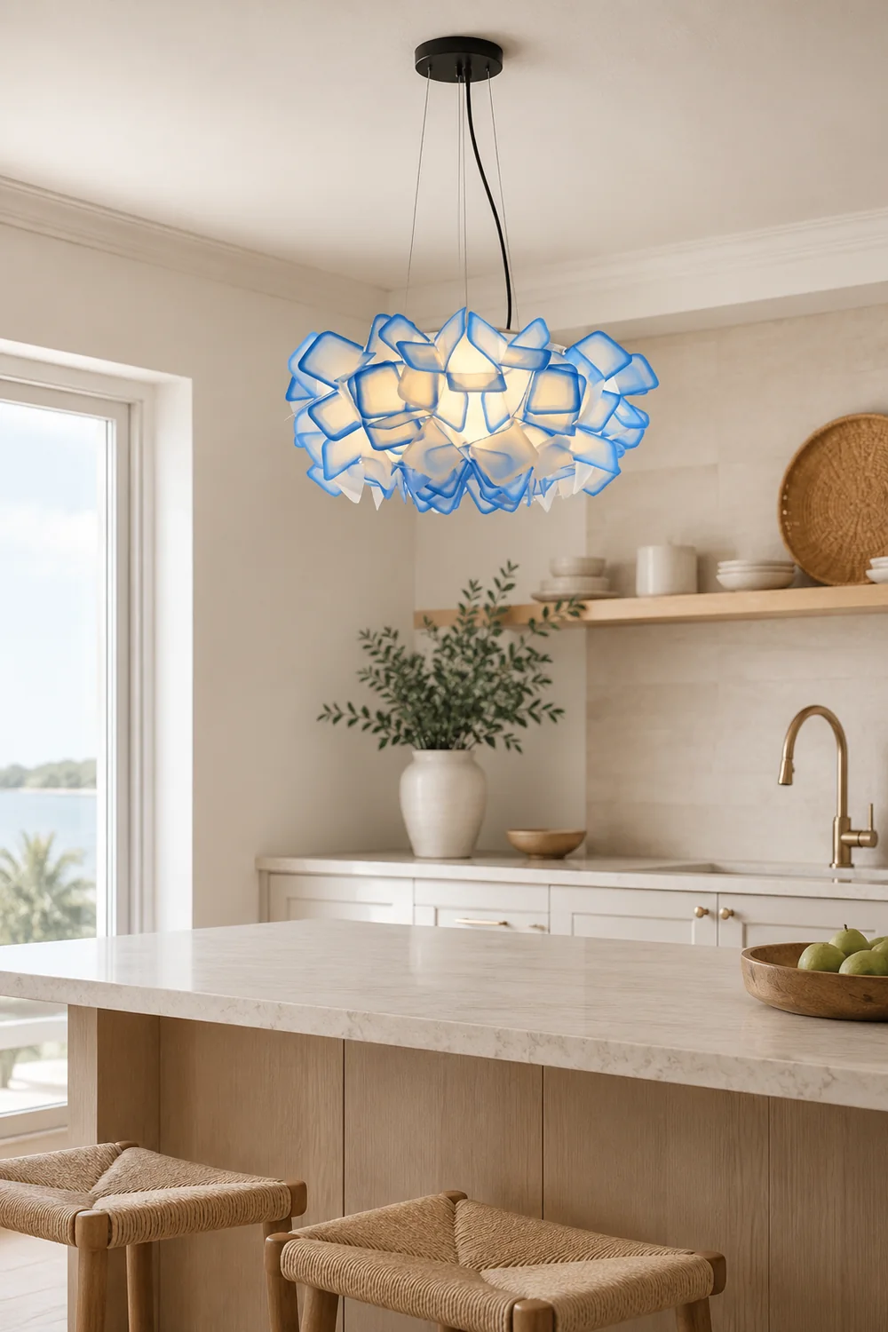 Bella Modern Decorative Flower Acrylic Pendant Light, Black/Blue - Lumpaz