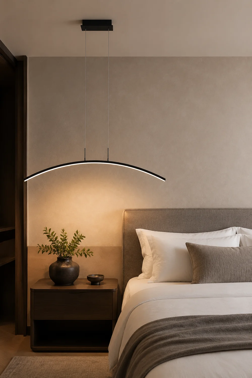 Edge Curved Linear Pendant Light for Dining Room, Black/White - Lumpaz