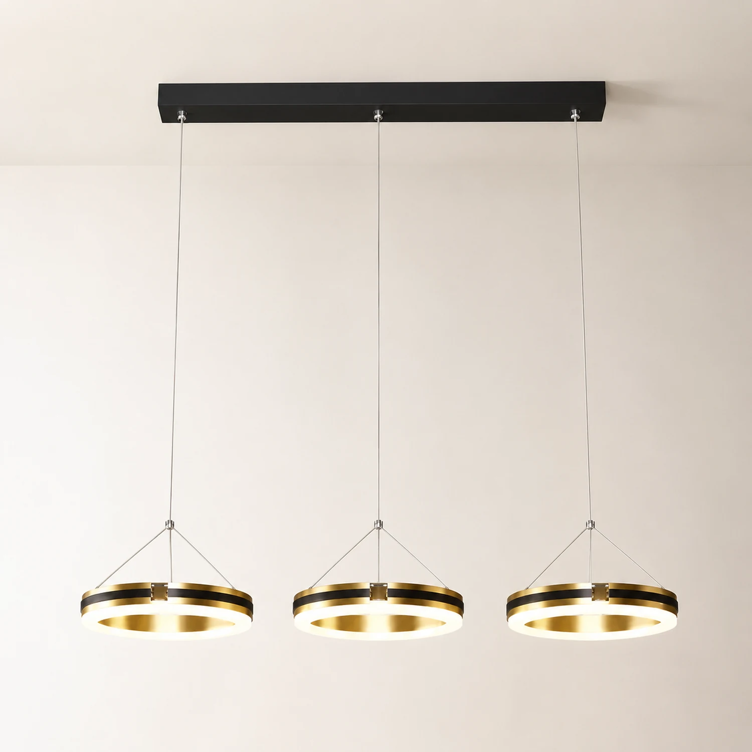 Raheel Nordic Ring Metal 3 Light Pendant Light, Black/Gold - Lumpaz