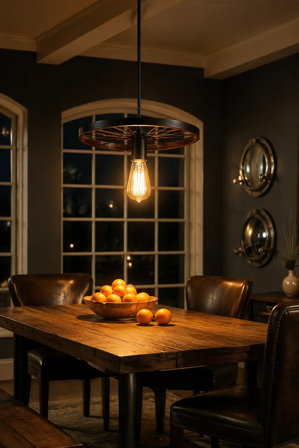 Alessio Retro Industrial Wagon Wheel Metal Pendant Light, Black/Rust - Lumpaz