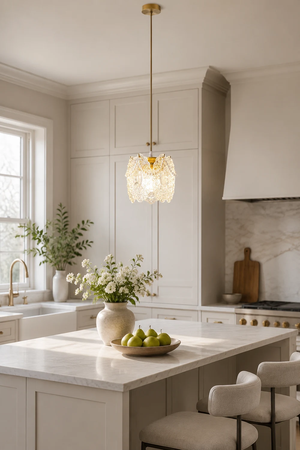 Kirsten French Lacey Flower Metal/Acrylic Pendant Light, White - Lumpaz