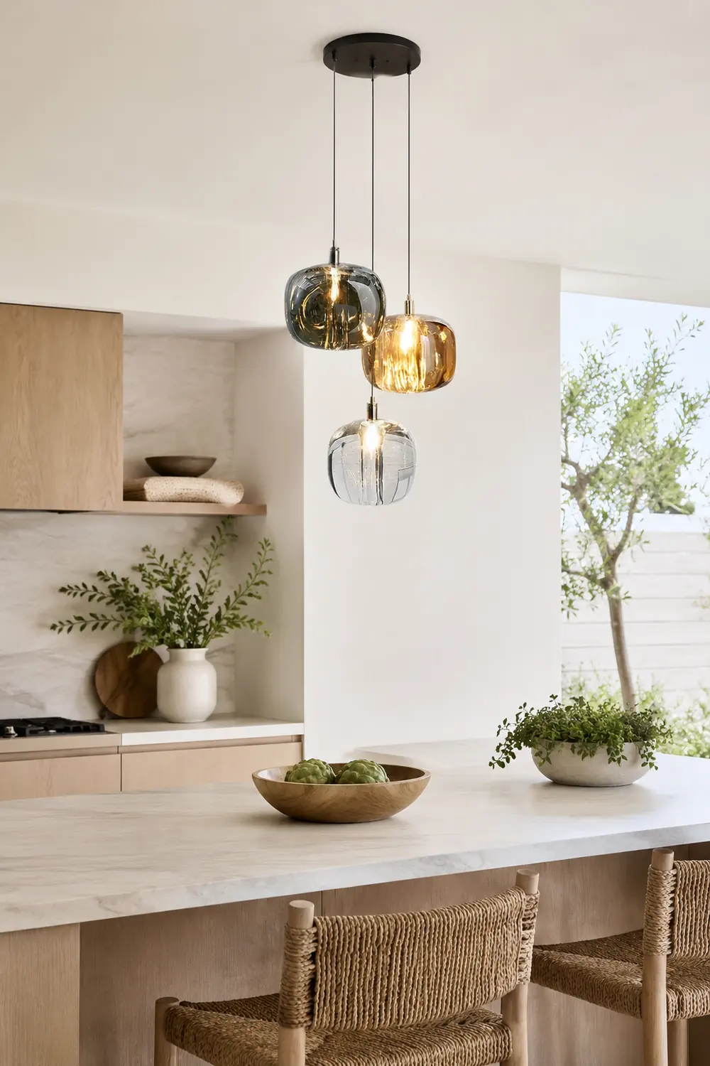 Hailie Modern Bubble Glass LED Pendant Light, Amber/Clear/Gray - Lumpaz