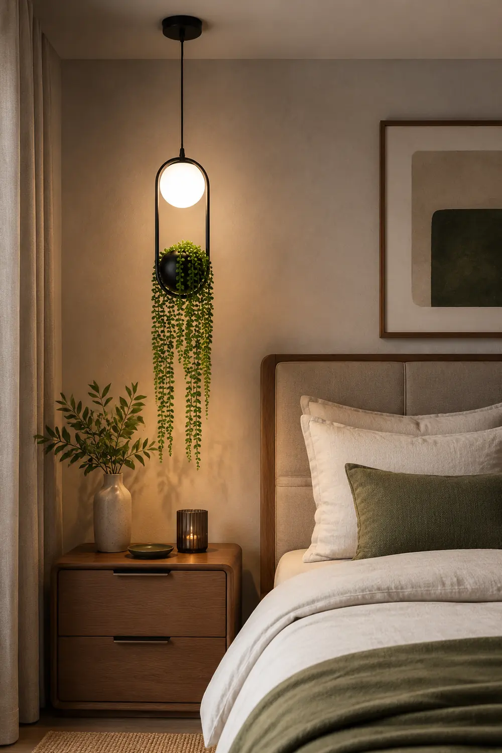 Natural Plant Pot Ball Metal Pendant Light, Black/Green - Lumpaz
