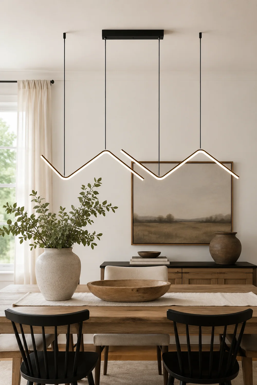 Modern Wavy Linear Pendant Light Double, Black/Gold - Lumpaz