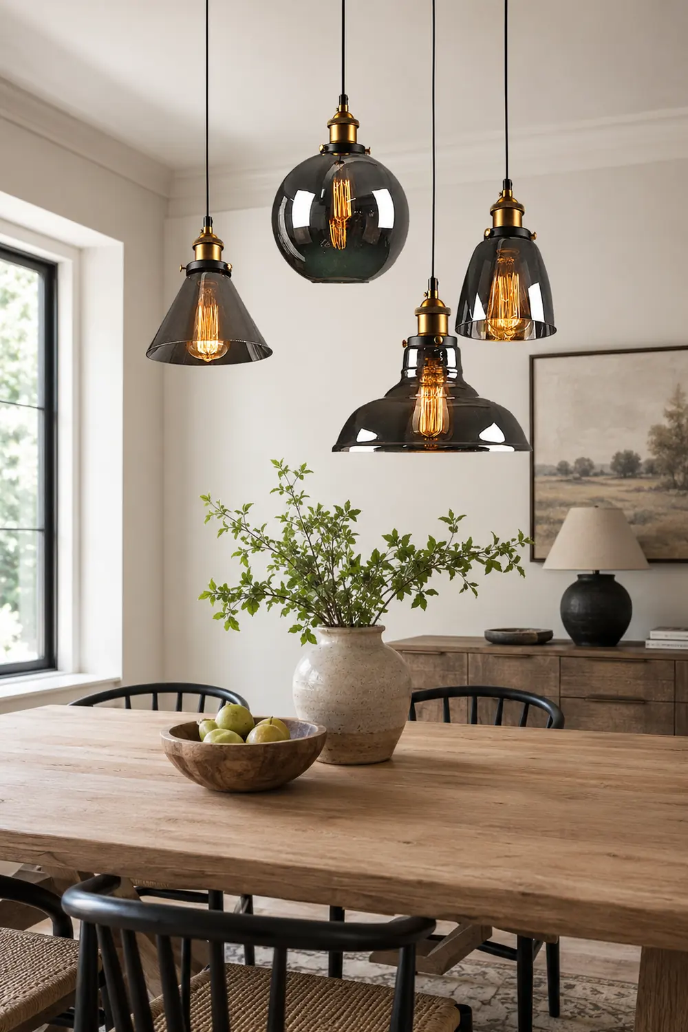 Levy Industrial Metal/Glass Pendant Light Clear/Amber/Smoke Gray Dining Room - Lumpaz