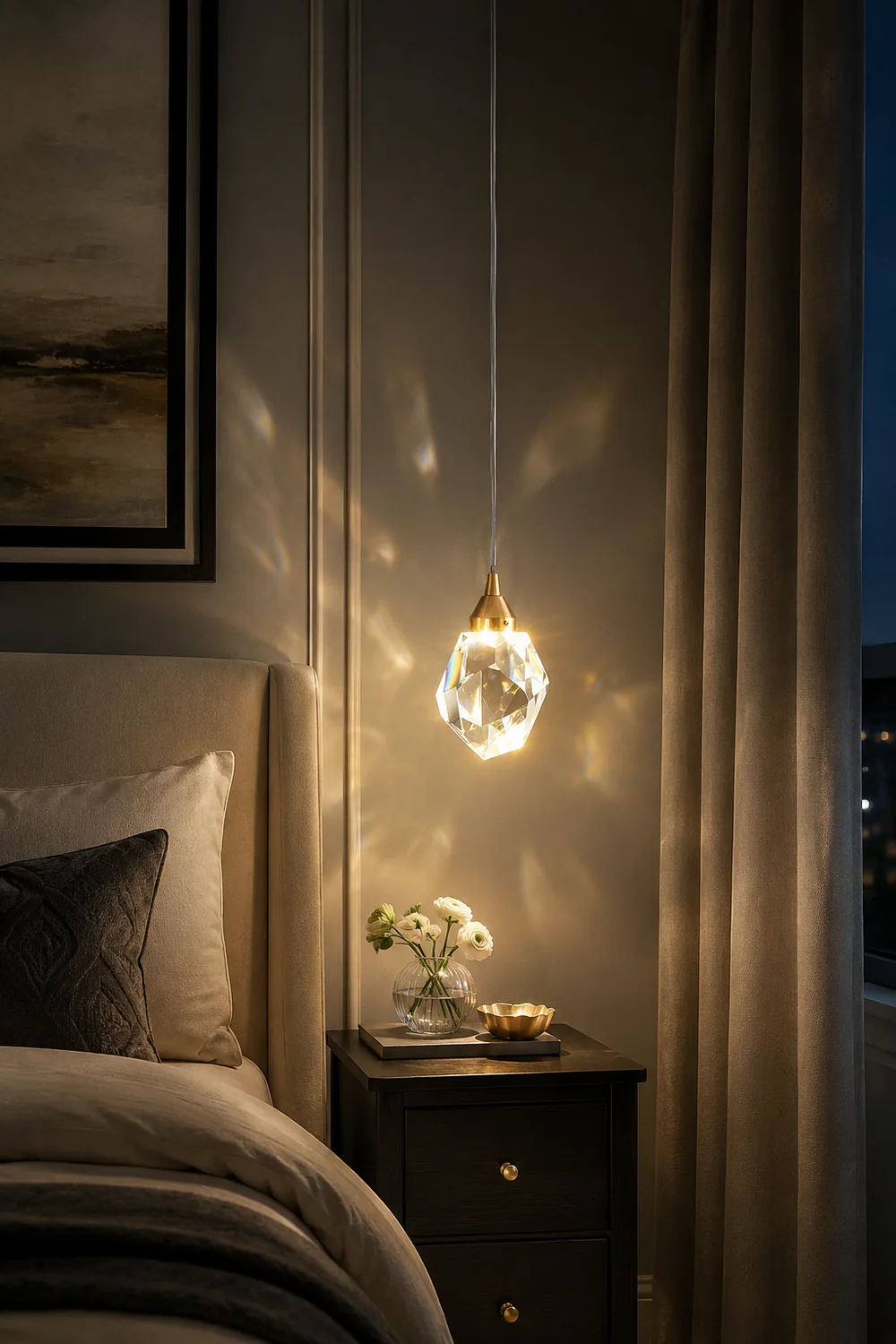 Kristy Moonshadow Crystal Pendant Light, Gold, Bedroom/Dining Room - Lumpaz