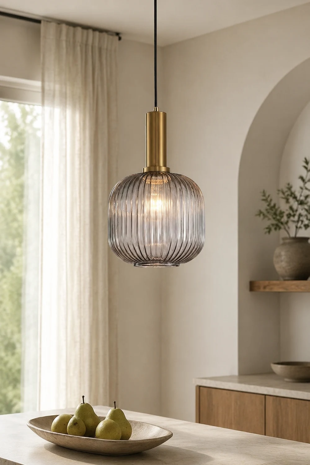 Hailie Pendant Light Crystal, Moru Glass, Cognac/Green/Gray, Kitchen Island - Lumpaz