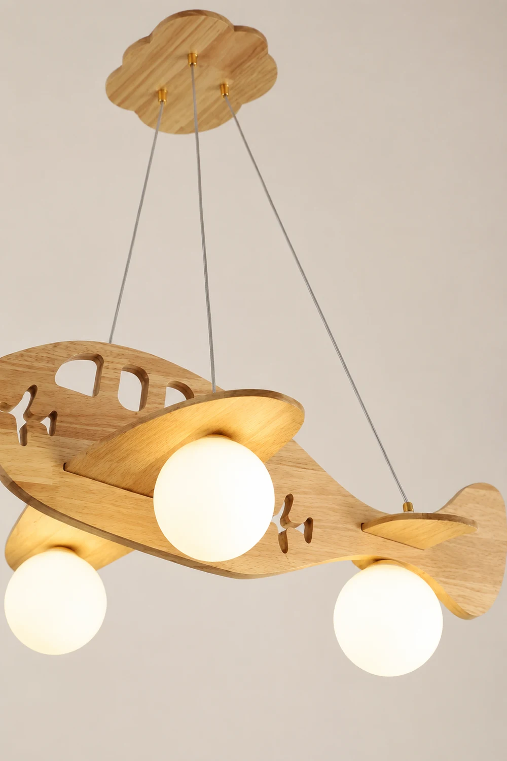 Minori Vintage Airplane Shape Pendant Light, Wood - Lumpaz