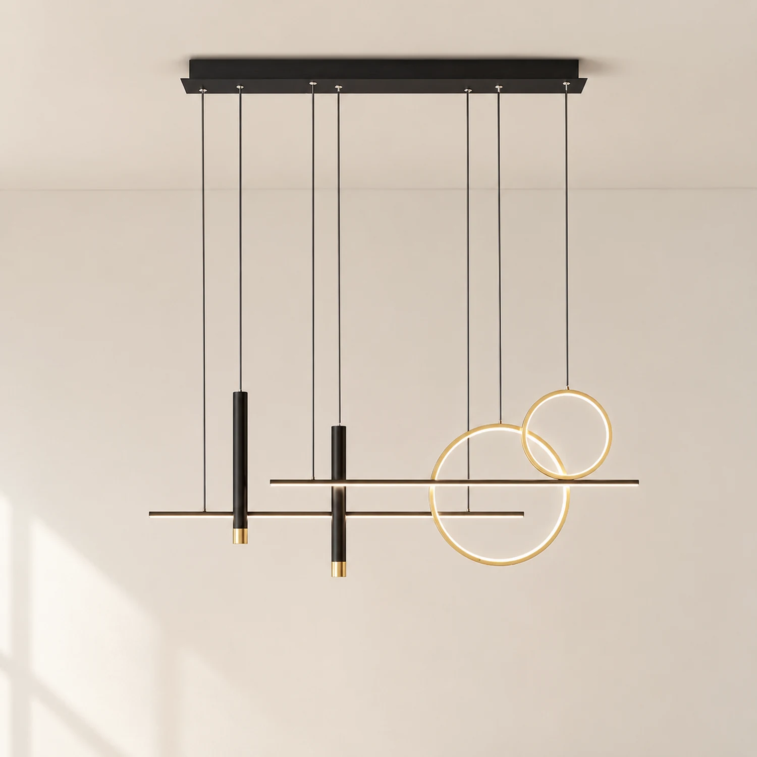 Madina Modern Pendant Light LED, Double Circle, Gold/Black - Lumpaz