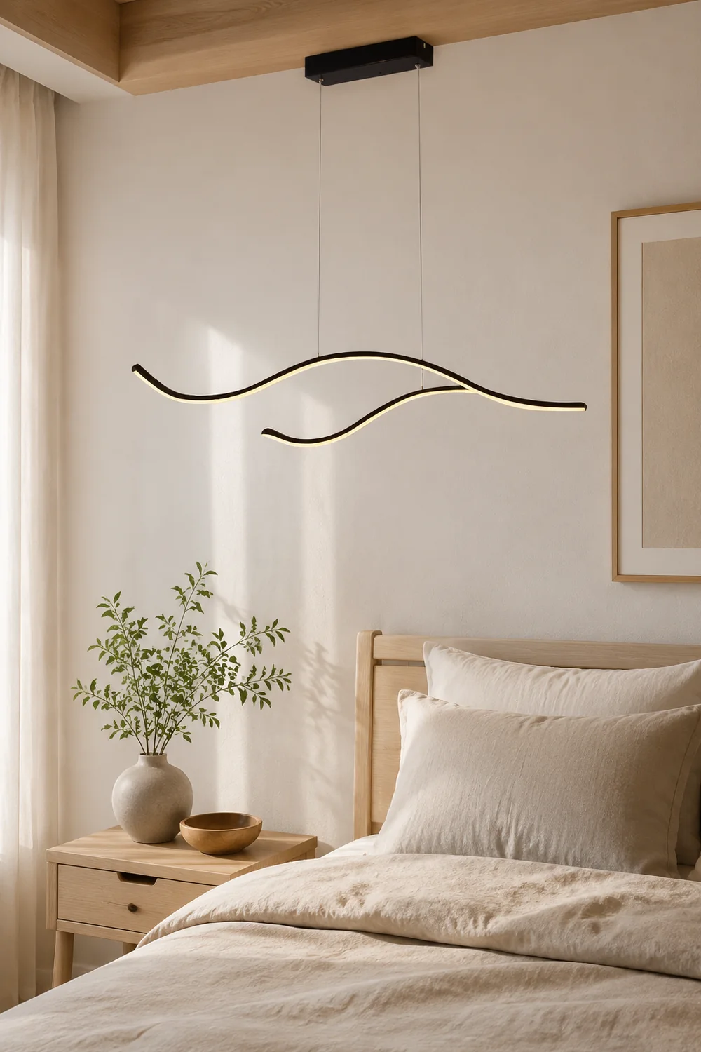 Curved Linear Pendant Light, Black/Gold - Lumpaz