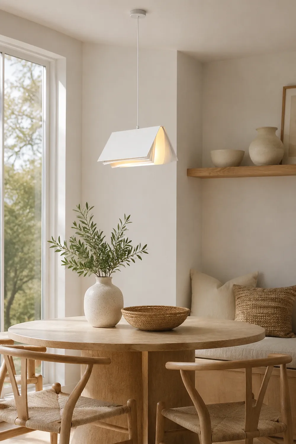 Sienna Artistic Book Shape Fabric Pendant Light, White/Gray - Lumpaz