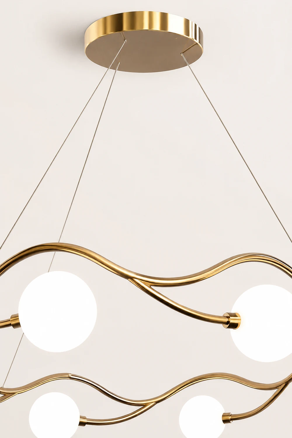 Valentina Modern Designe Wave Metal/Glass Pendant Light, White/Gold - Lumpaz