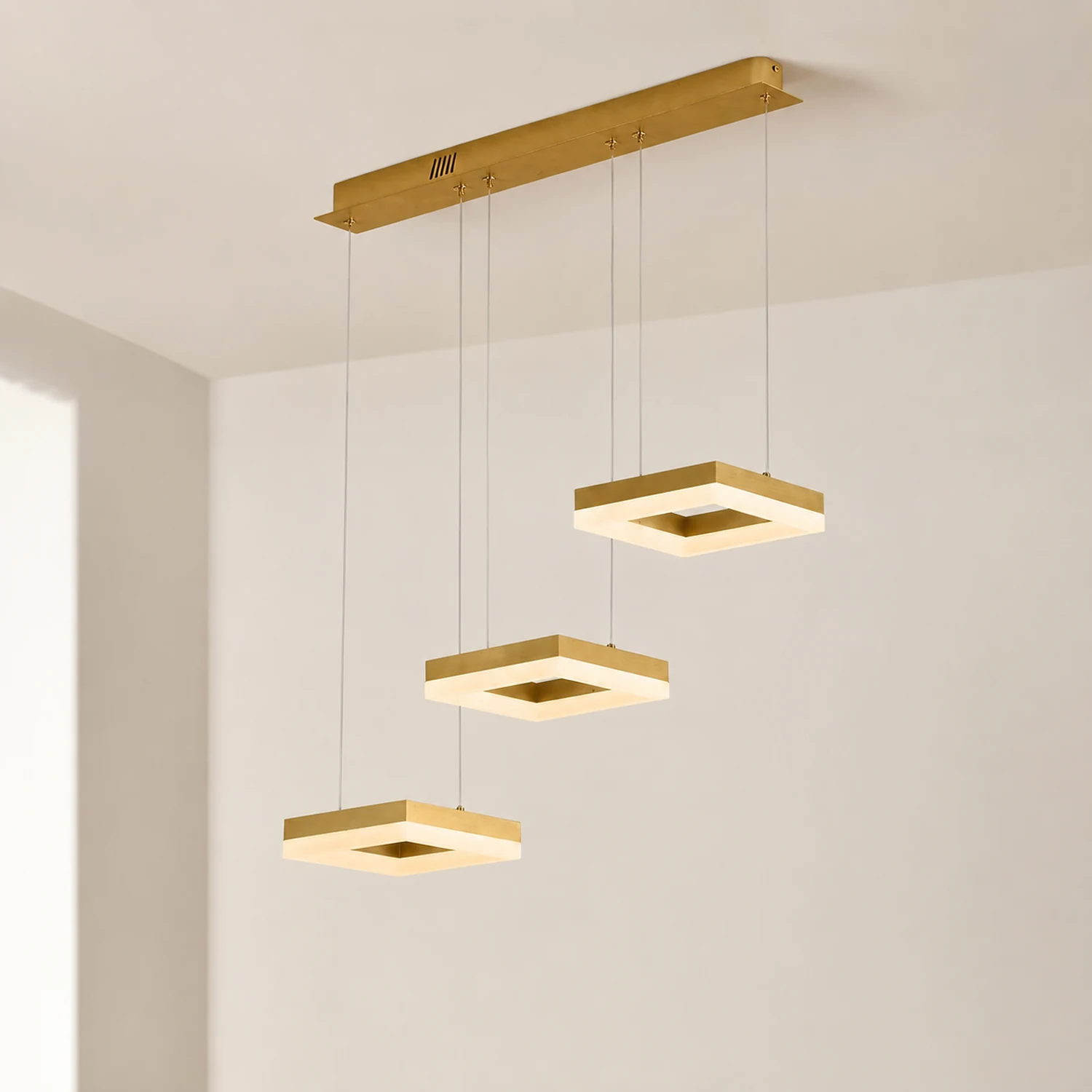 Raheel Modern Gold Cluster 3 Lights Pendant Light, Square - Lumpaz