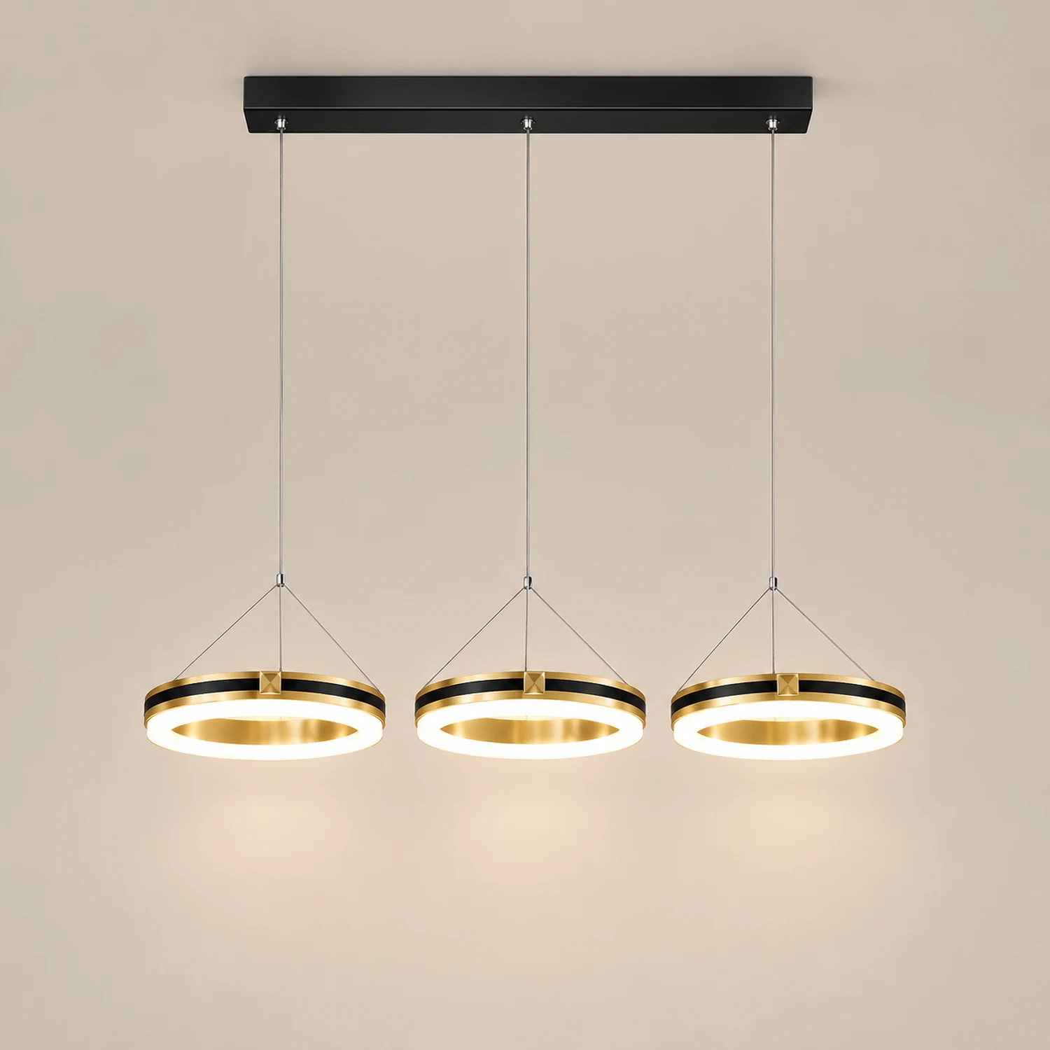 Raheel Nordic Ring Metal 3 Light Pendant Light, Black/Gold - Lumpaz