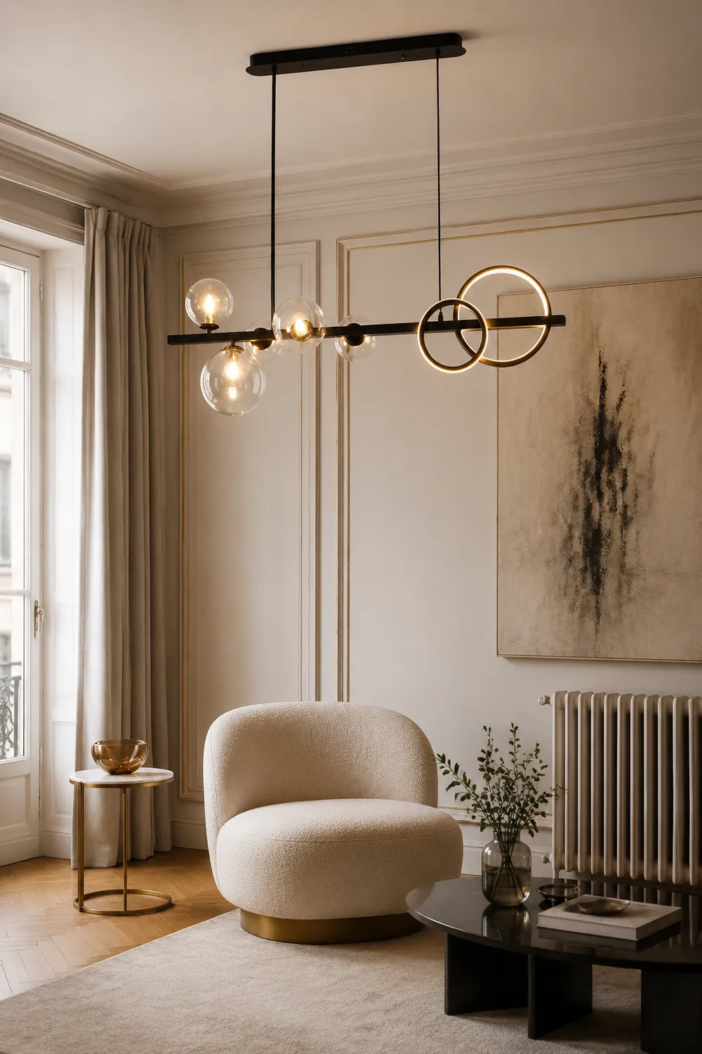 Valentina Pendant Light Bubble Circle Modern, Metal, Black/Gold, Bedroom - Lumpaz