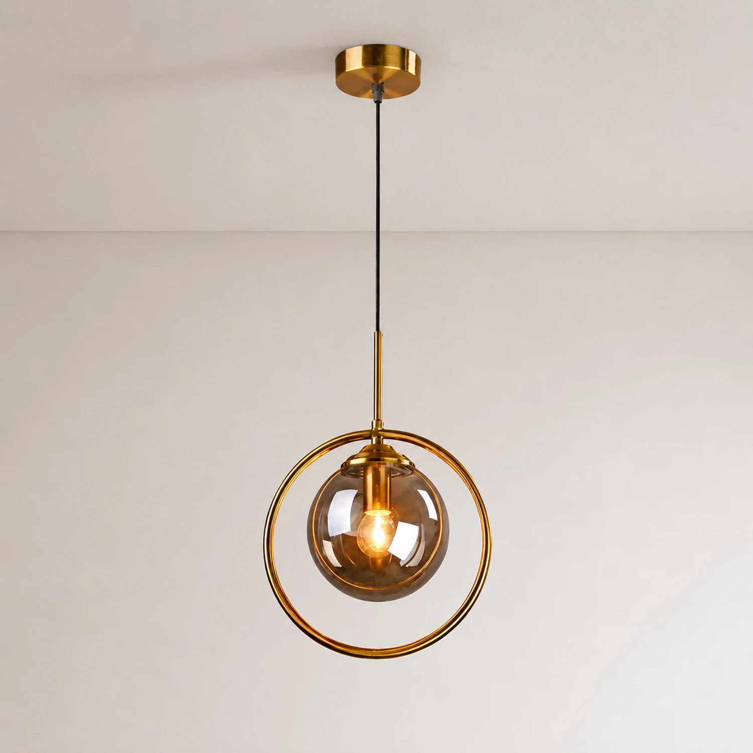 Hailie Luxury Global Glass Pendant Light Aith A Metal Ring - Lumpaz