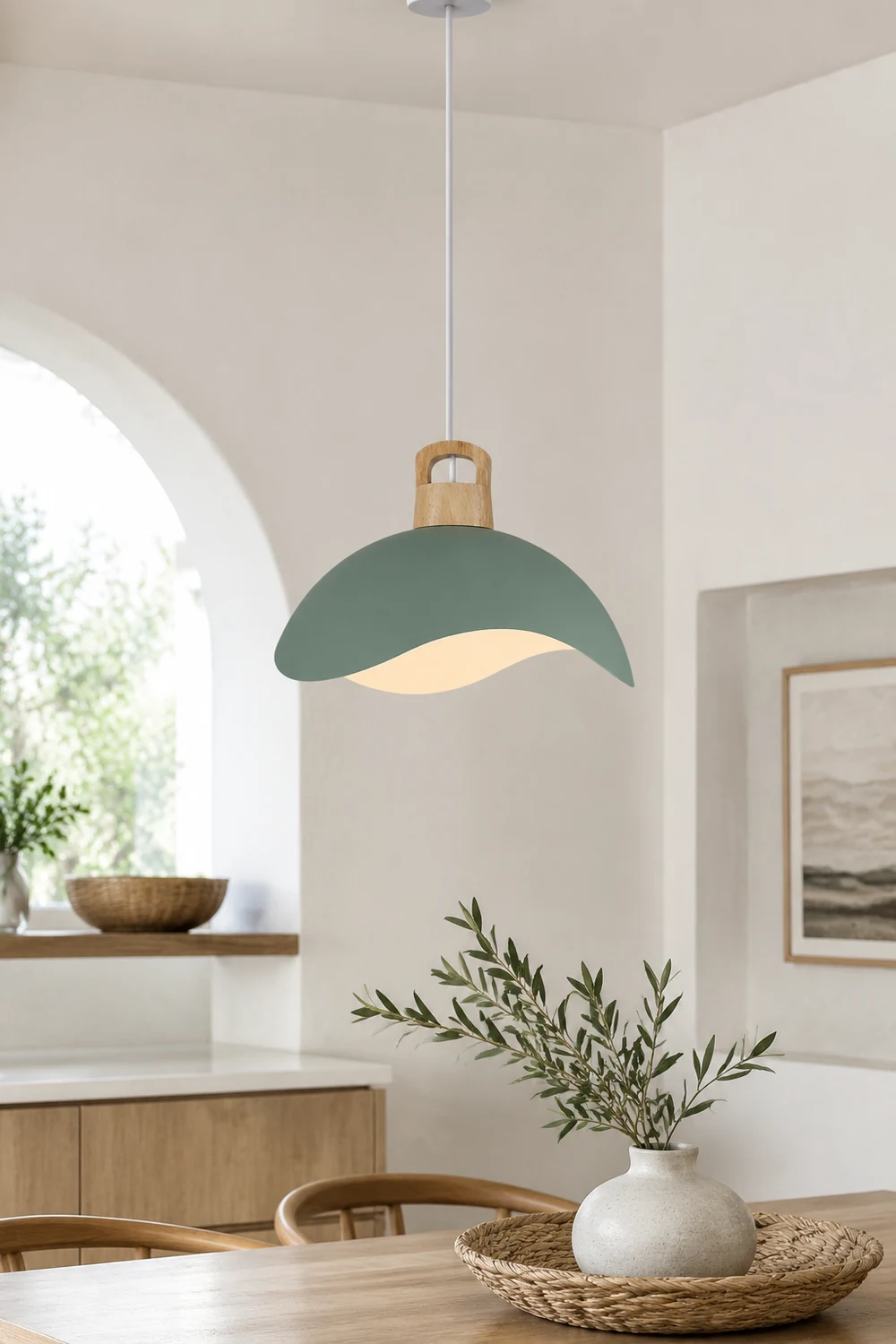 Morandi Colorful Shade Single Pendant Lights, Wood & Metal - Lumpaz
