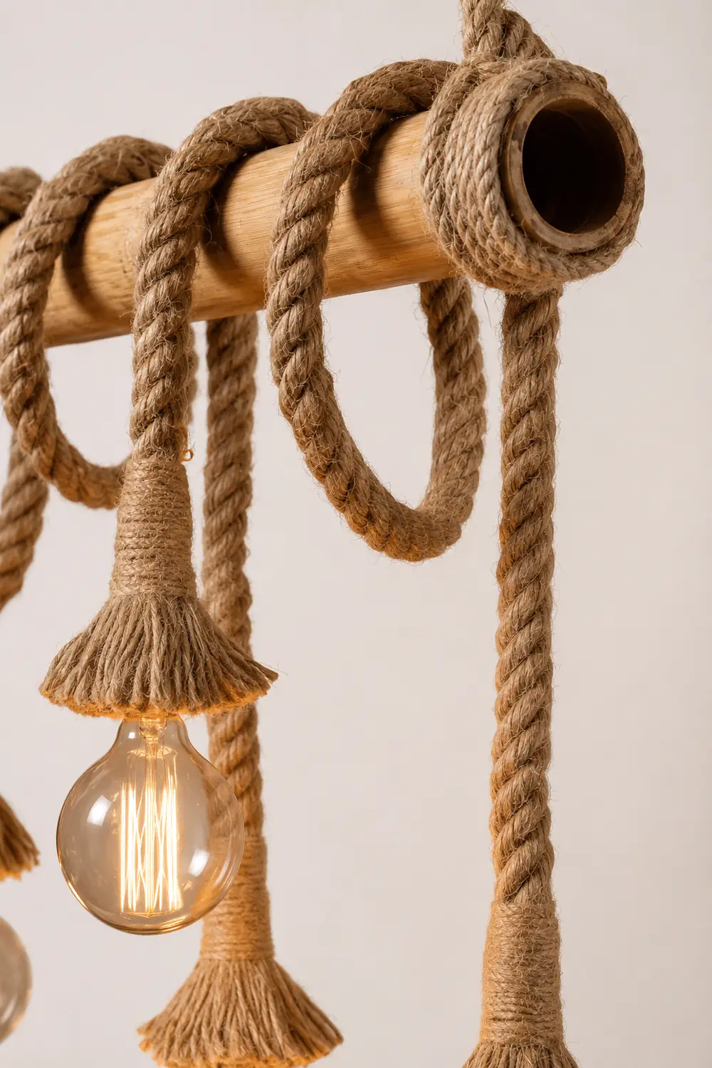 Alessio Vintage Wood/Rope Pendant Light, Farmhouse, Living Room - Lumpaz