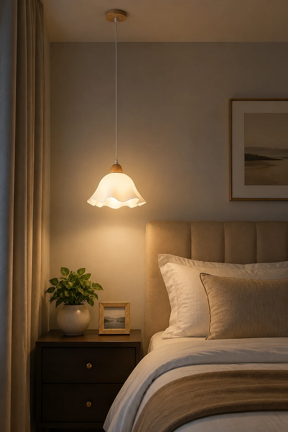 Ozawa Minimalist Flower Acrylic/Wood Pendant Light, White - Lumpaz