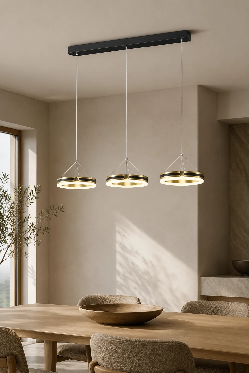 Raheel Nordic Ring Metal 3 Light Pendant Light, Black/Gold - Lumpaz
