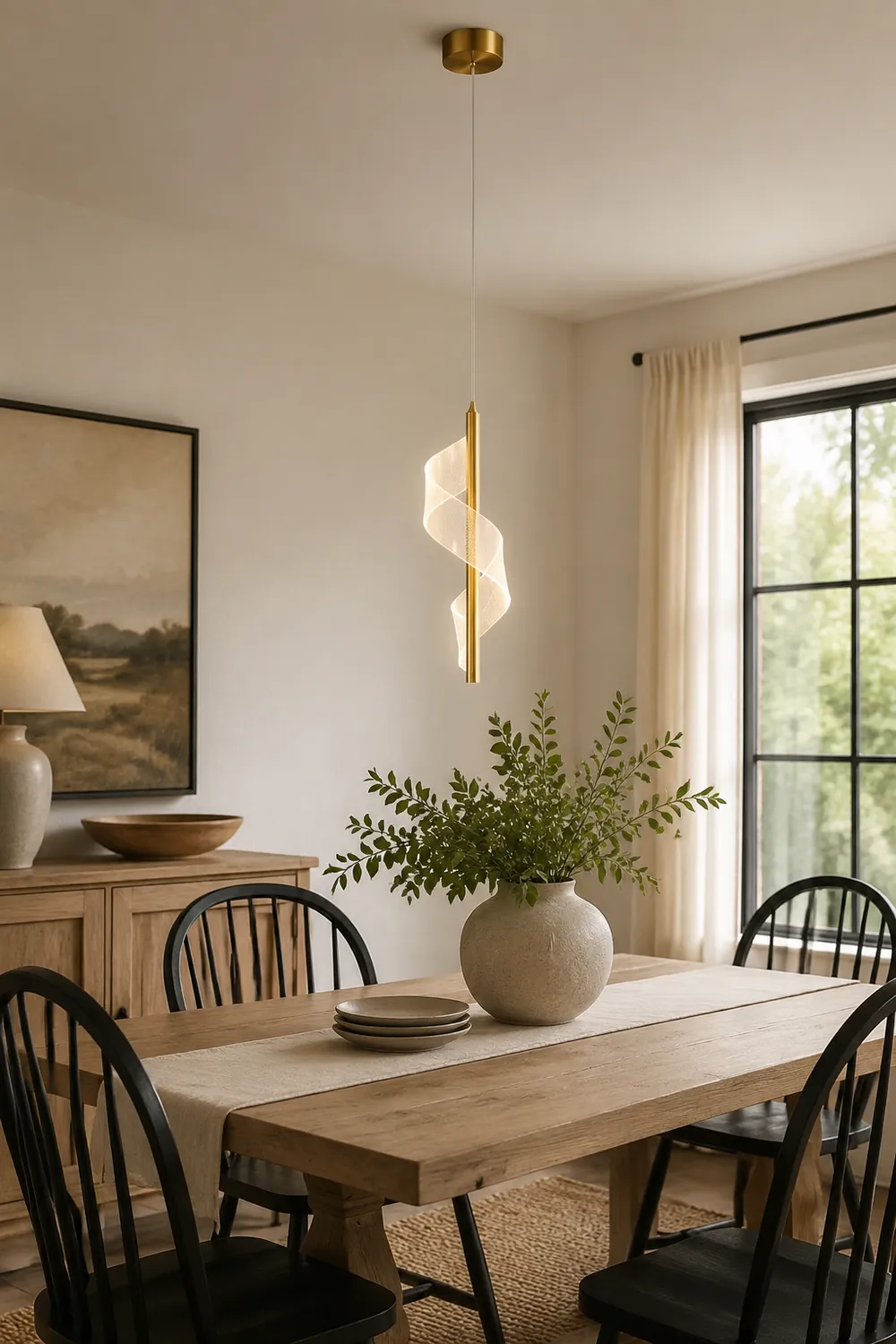 Sanna Vintage Golden Ribbon Pendant Light, Metal/Acrylic, 1/2 Head - Lumpaz