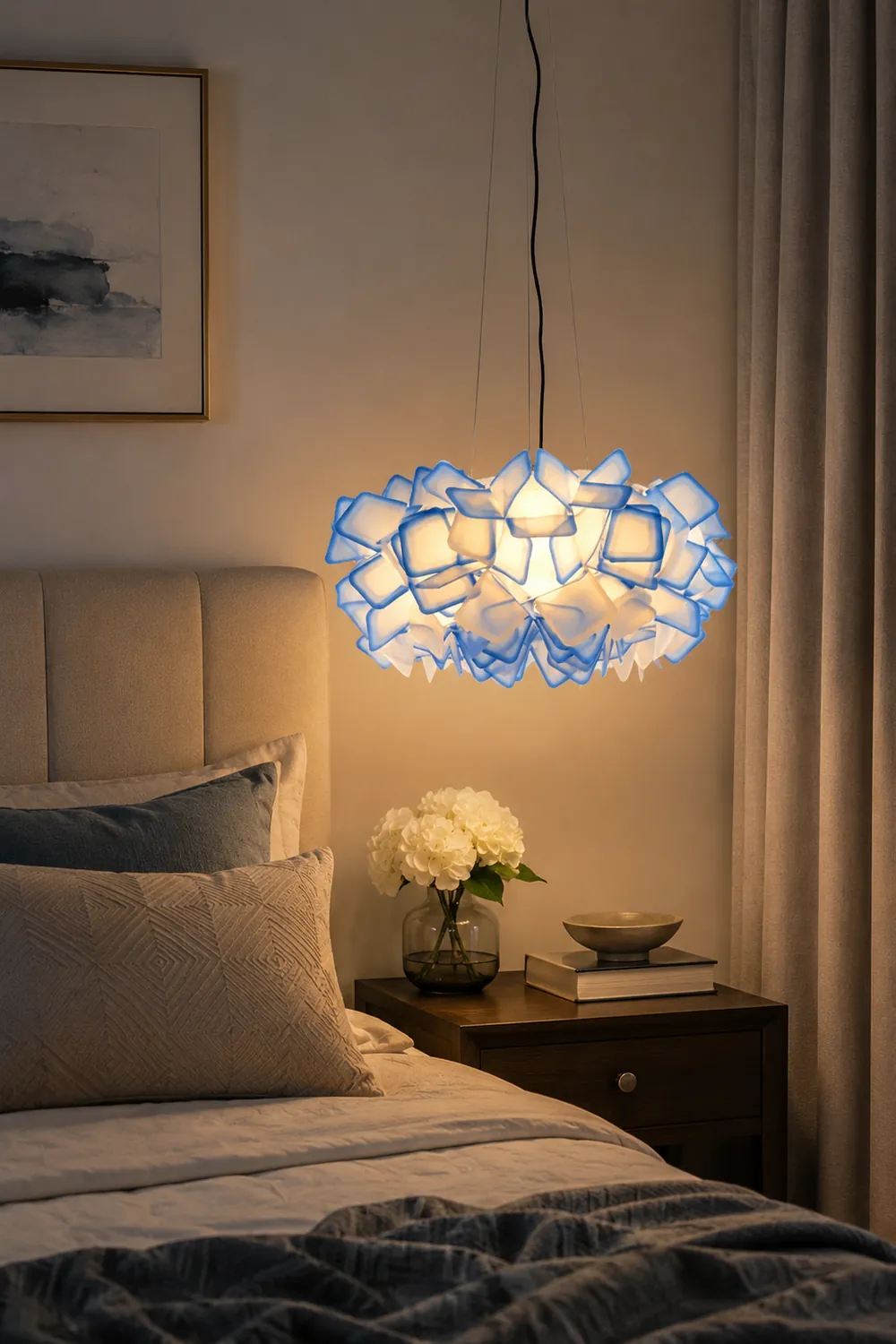 Bella Modern Decorative Flower Acrylic Pendant Light, Black/Blue - Lumpaz