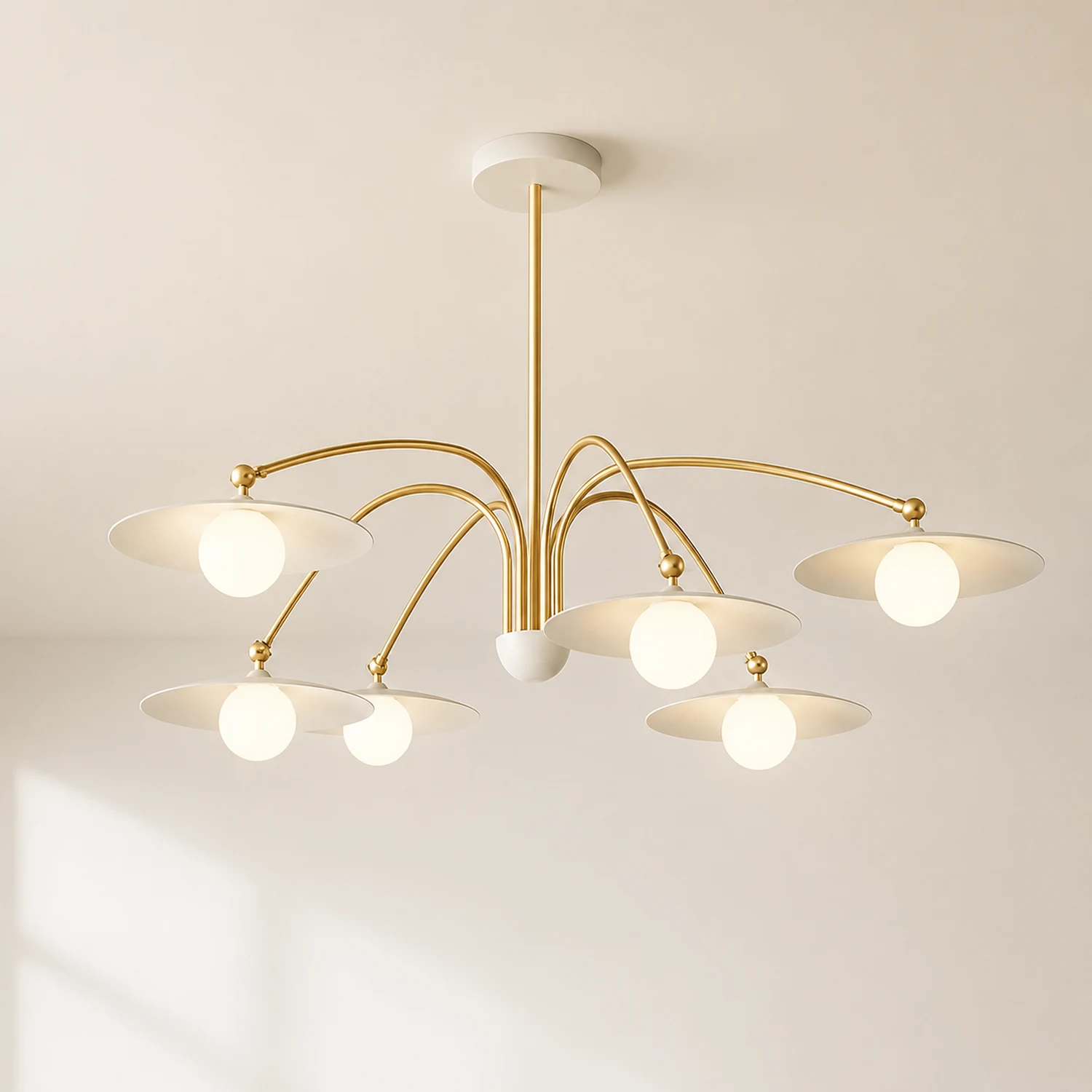 Cairns Minimalist Blown Metal Pendant Light, White/Gold - Lumpaz