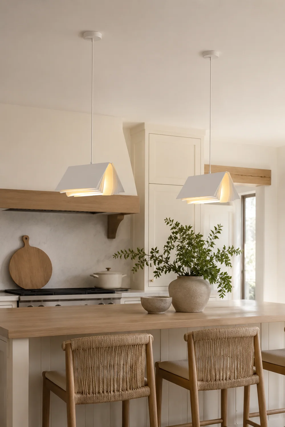 Sienna Artistic Book Shape Fabric Pendant Light, White/Gray - Lumpaz